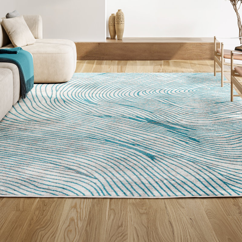 Tapis ivoire / bleu Amdrea, Rectangle 5 pi 3 po x 8 pi