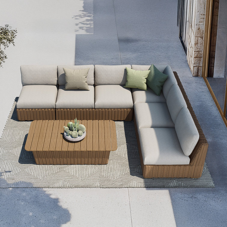 Windsor 5 Piece Aluminum All-Weather Wicker Modular Sofa Set With Olefin Cushion