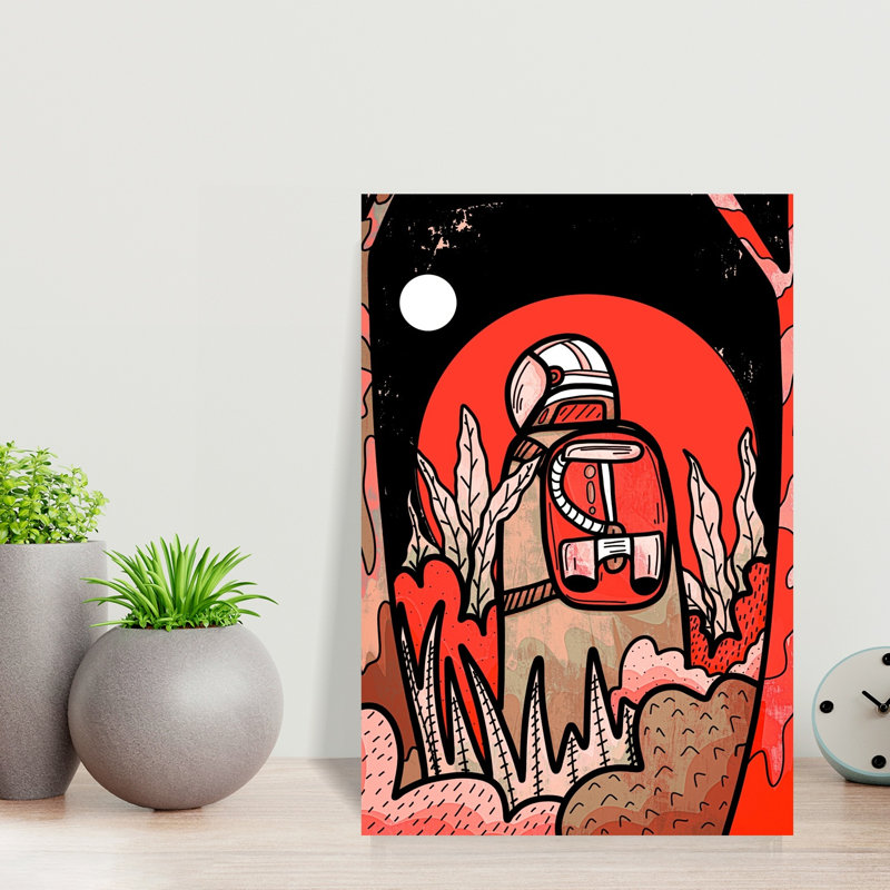 Red Moon Explorer Retro Surreal Vibrant Forest Landscape Wall Art Print by Stephen Wade - Wrapped Canvas Print