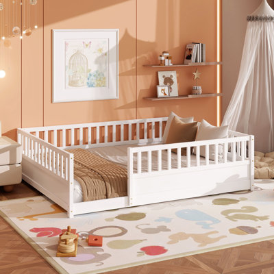 Lit de plancher en bois à profil bas avec garde-corps de sécurité Fendorae Modern Montessori