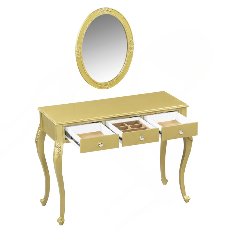 Luxury Makeup Vanity Desk With Oval Mirror,3-Drawer Dressing Table For Jewelry Storage,Elegant Console Table For Entryway,Living Room Bedroom,Stylish Home Decor,Silver