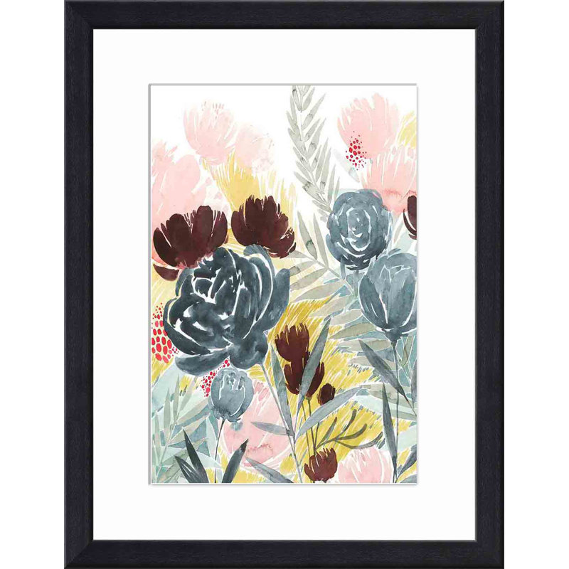 «Unbridled Blooms II» par Grace Popp - peinture encadrée, H 12 po x l 18 po, Noir