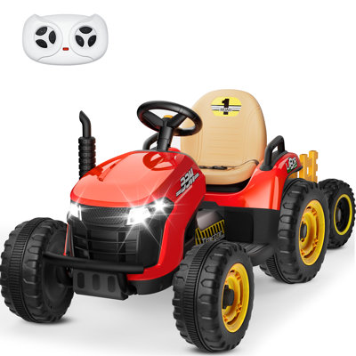 DEARAUTO 24V Powered Ride on Tractor for Kids, Max 4.3Mph, EVA Tires, Tippable Trailer, Remote Control, Detachable Trailer, Tractor Ride on Toy