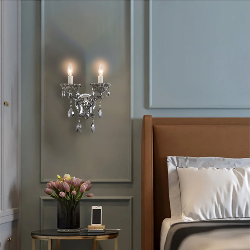 Transitional 2 Light Smoke Crystal Wall Sconce, Smoke