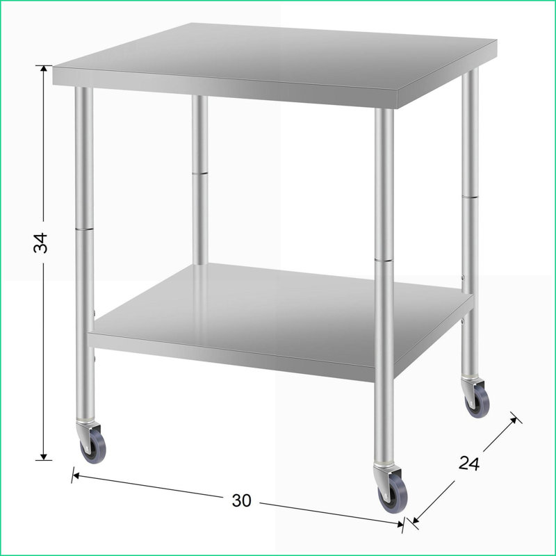 Table de travail de 30 po x 24 po en acier inoxydable pour la maison et le restaurant, facile à nettoyer et durable de qualité commerciale