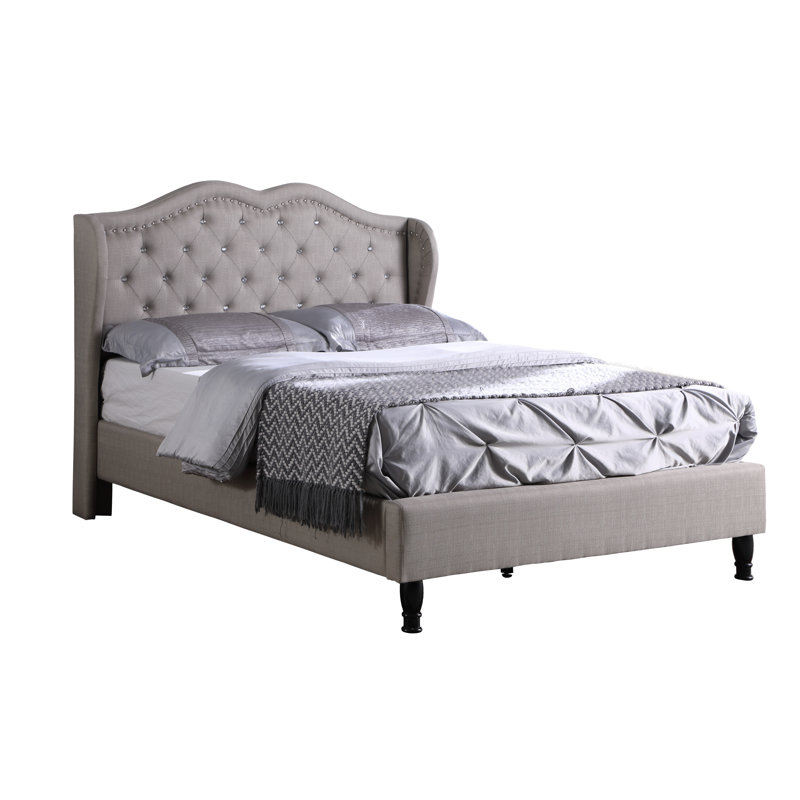 Dimmitri Upholstered Wingback Bed, Gray, Queen