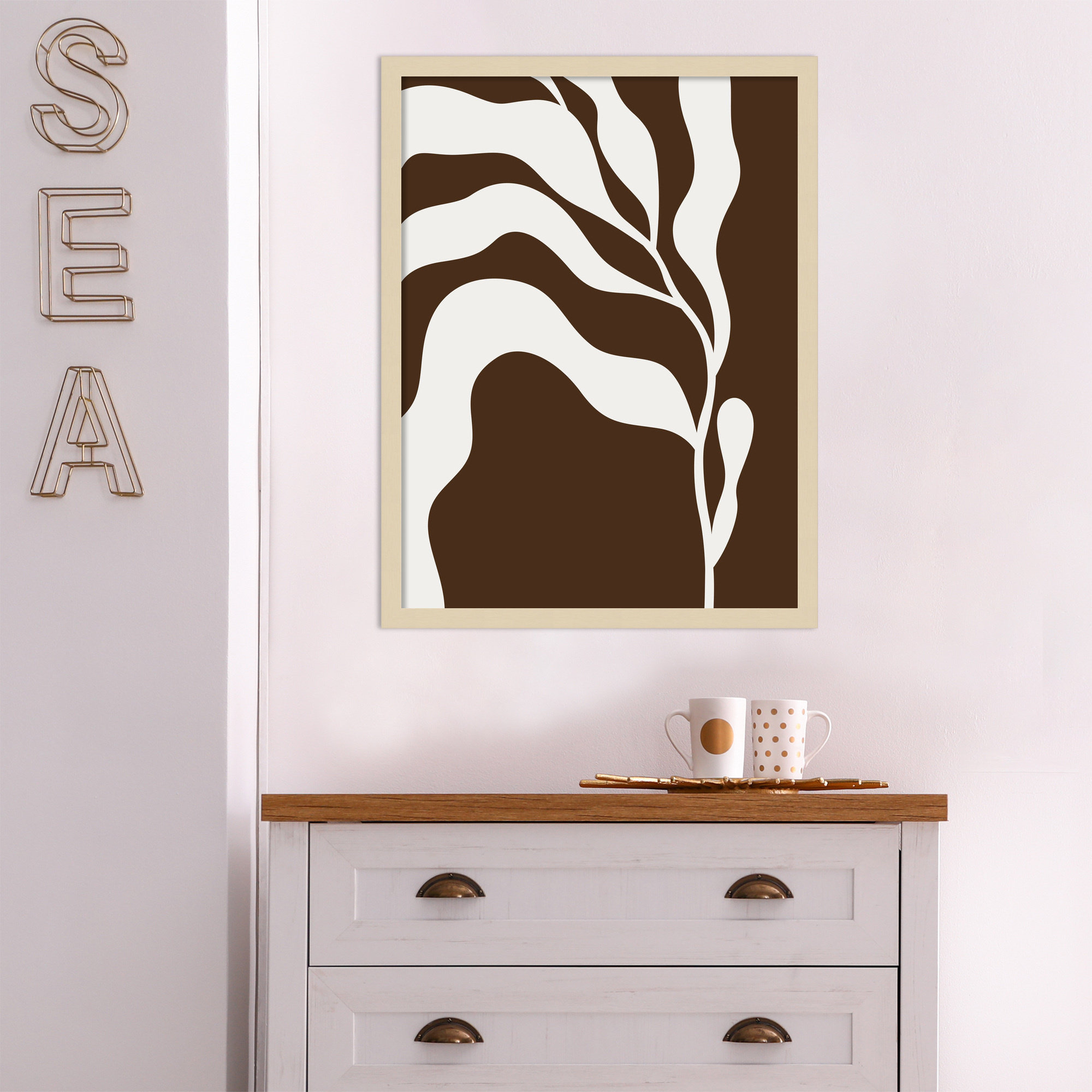 Retro Matisse Inspired Abstract Botanical 2 Brown, 25" H x 19" W x 1" D, Black