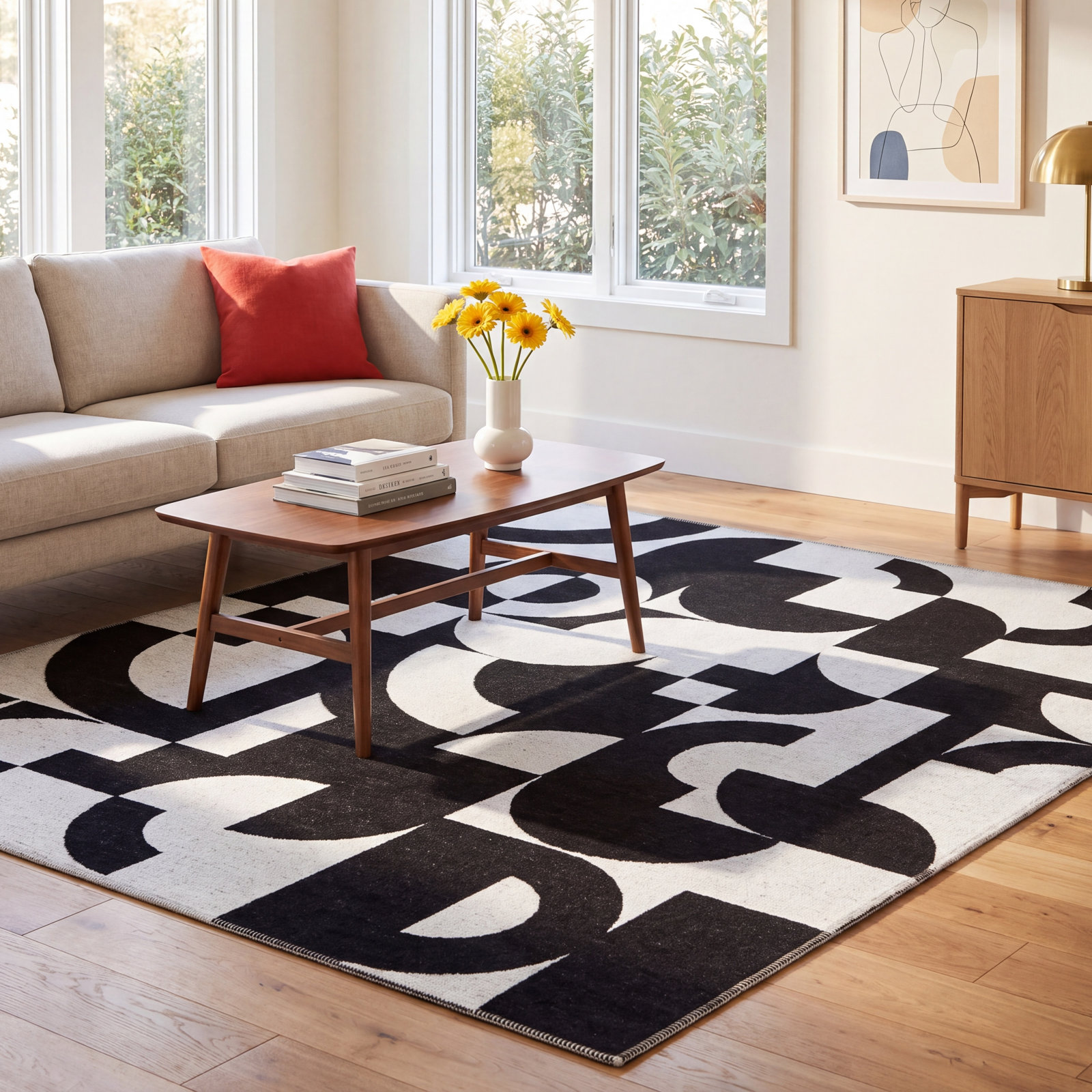 Carino Black White Flatweave Geometric Rug, Rectangle 7'10" x 10'