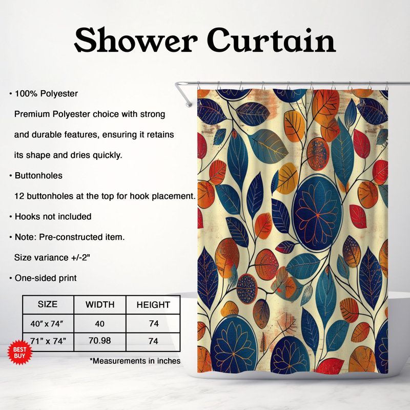 Rideau de douche standard 1 pièce Damerius, H 74 po x l 71 po