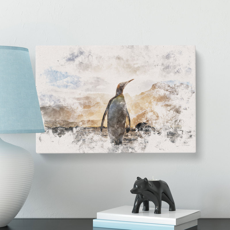 King Penguin Watercolour - Wrapped Canvas, 40cm H x 60cm W x 3cm D