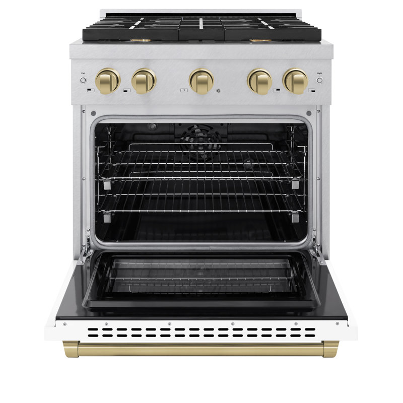 ZLINE Autograph 30" Paramount Dual Fuel DuraSnow® Range w/ White & Bronze Accents (SDRSZ-WM-30-CB), Champagne Bronze