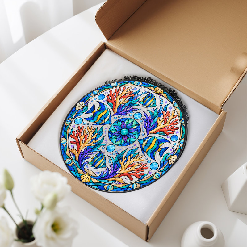 Art tropical sur toile Mandala, H 12 po
