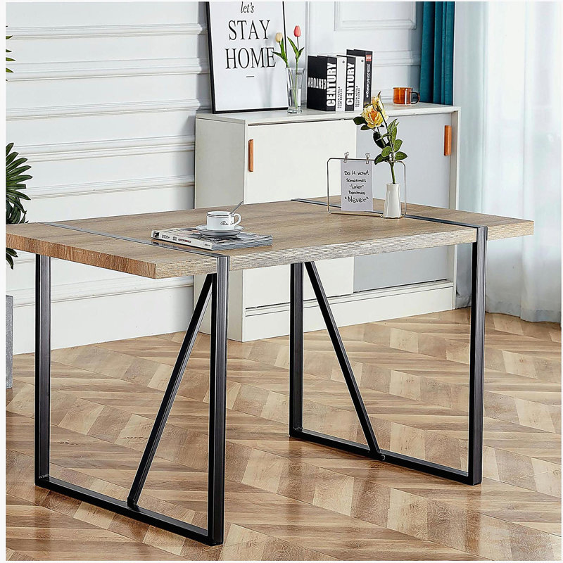 Table de salle à manger de style industriel en bois rectangulaire pour 4 à 6 personnes, plateau de table en bois artificiel de 1,5 pouce d'épaisseur, pieds en métal noir