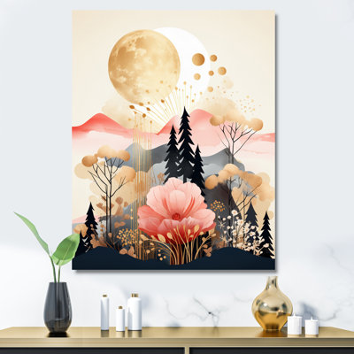 «Serene Boho Chic Landscape in Pastel & Gold I», reproduction sur toile