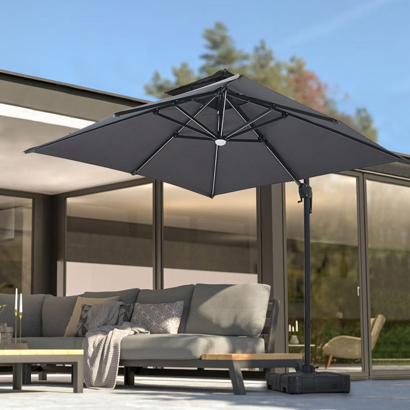Anndee 3m Square Cantilever Parasol with LED Light, Light Grey