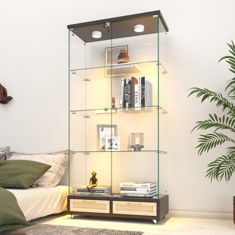 Vitrine moderne en verre avec grands tiroirs, Noir