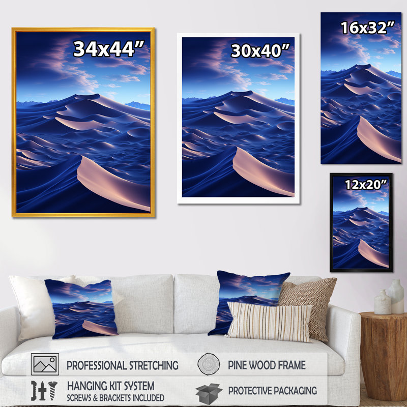«Blue Desert Dunes By Night», Cadre simple noir, H 40 po x l 30 po x P 1,5 po