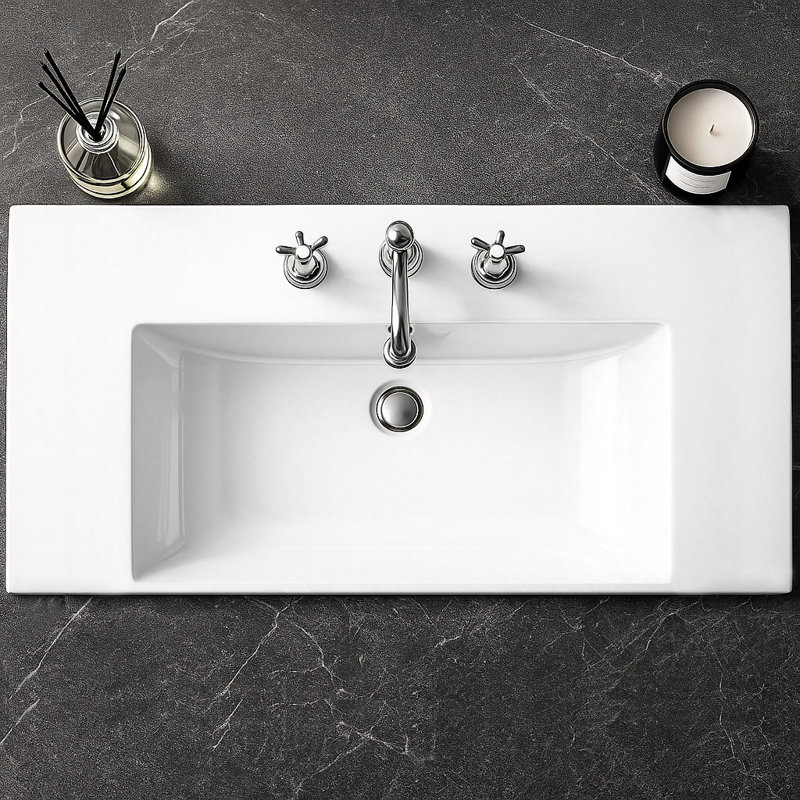 Eleen 36" x 18''  White Resin Drop-In Bathroom Sink With Flat Overflow, 36"