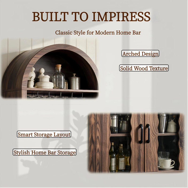 Tall Black Arched Wine Cabinet: 71"Wine Storage Cabinets,With 15 Liquor Racks 16 Glass Holders,4 Tier With Door & Adjustable Shelf - Bar Decorations For Home, Living Dining Room