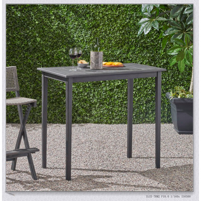 Table de bar d'extérieur rectangulaire minimaliste en bois d'acacia - Durable et élégante pour les patios modernes, finition gris foncé