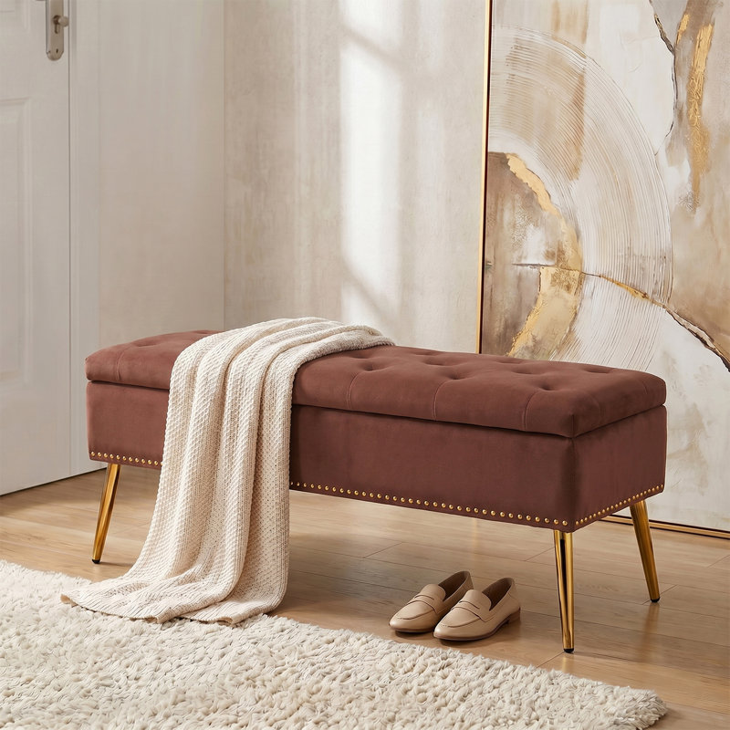 Banc de rangement rembourré en velours Kajana, Brûlure