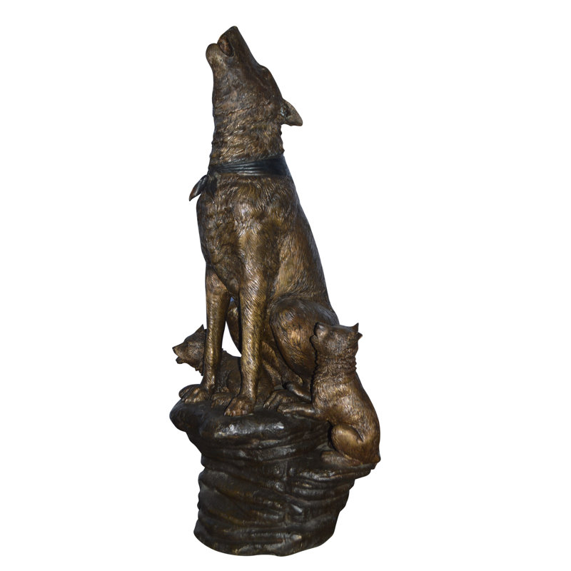 Statue en bronze Neher Wolf and Her Cubs Howling - Taille: L 23 po x l 20 po x H 48 po.