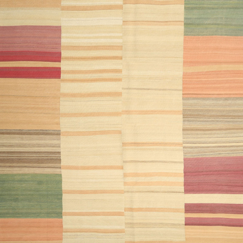 Tapis beige/vert contemporain, Carré 5 pi