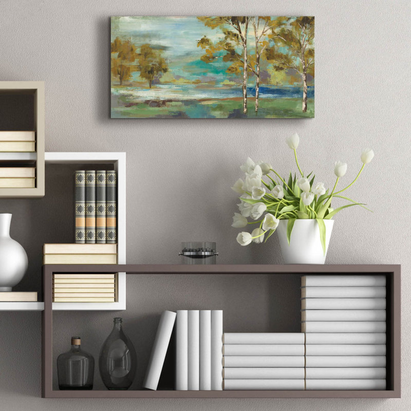  «Aspens by the Lake Yellow» par Silvia Vassileva, art mural en verre acrylique, 24 po x 12 po, H 12 po x l 24 po