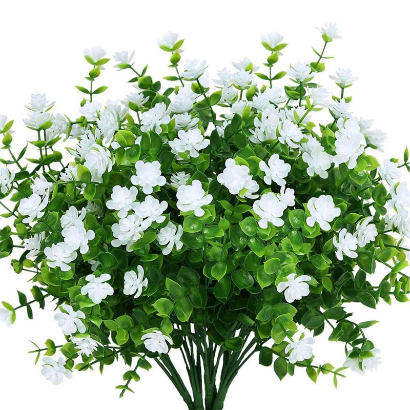 4 Bundles Artificial Flowers Outdoor Fake Plants Faux Floral Arrangements Garden Porch Vase Decor, White