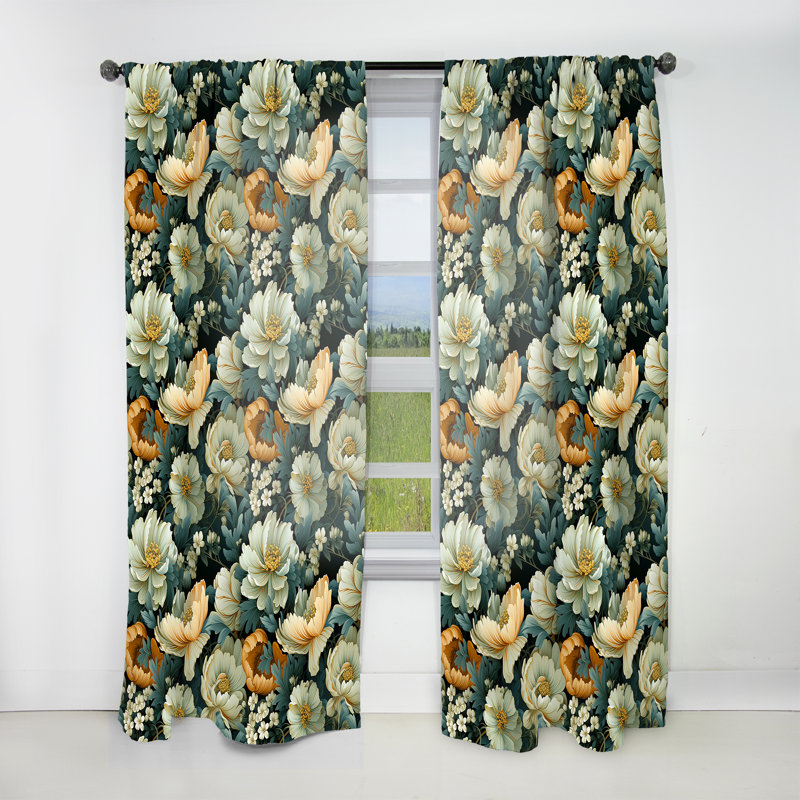 Botanical Green Damask Harmony I - Rideau damassé - Rideau damas obscurcissant - 1 panneaux, L 52 po x L 120 po