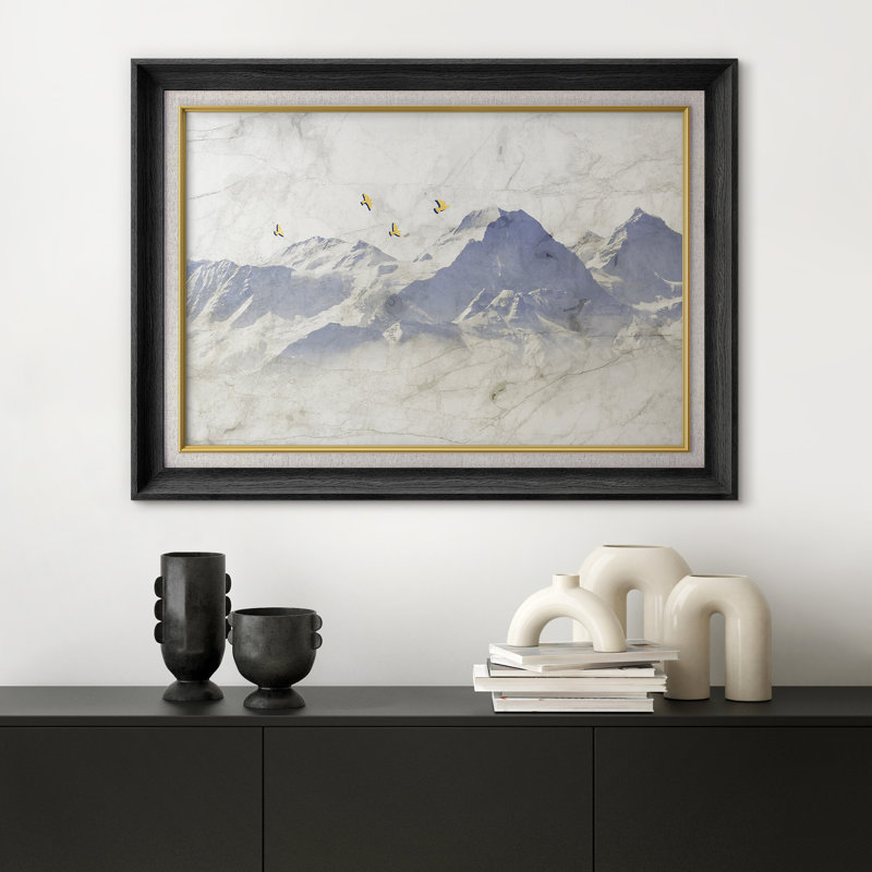 Illustration minimale d'oiseaux de montagne bleu, images de chambre à coucher, impression sur toile encadrée, impression numérique.
