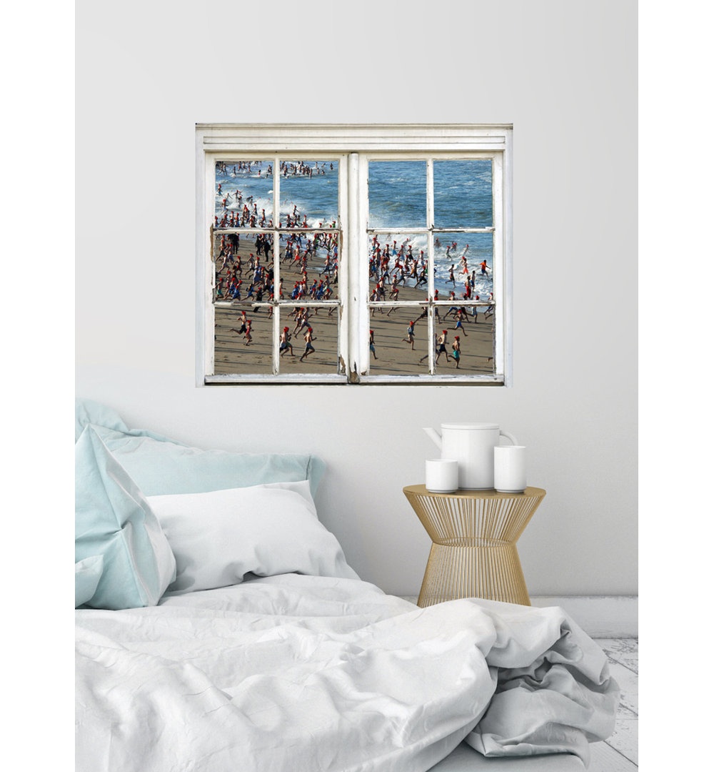 Wandtattoo Fenster Kreuzweise Kinder am Strand