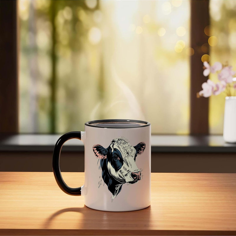 Farm Cow Ceramic Mug, Black/White, 11oz