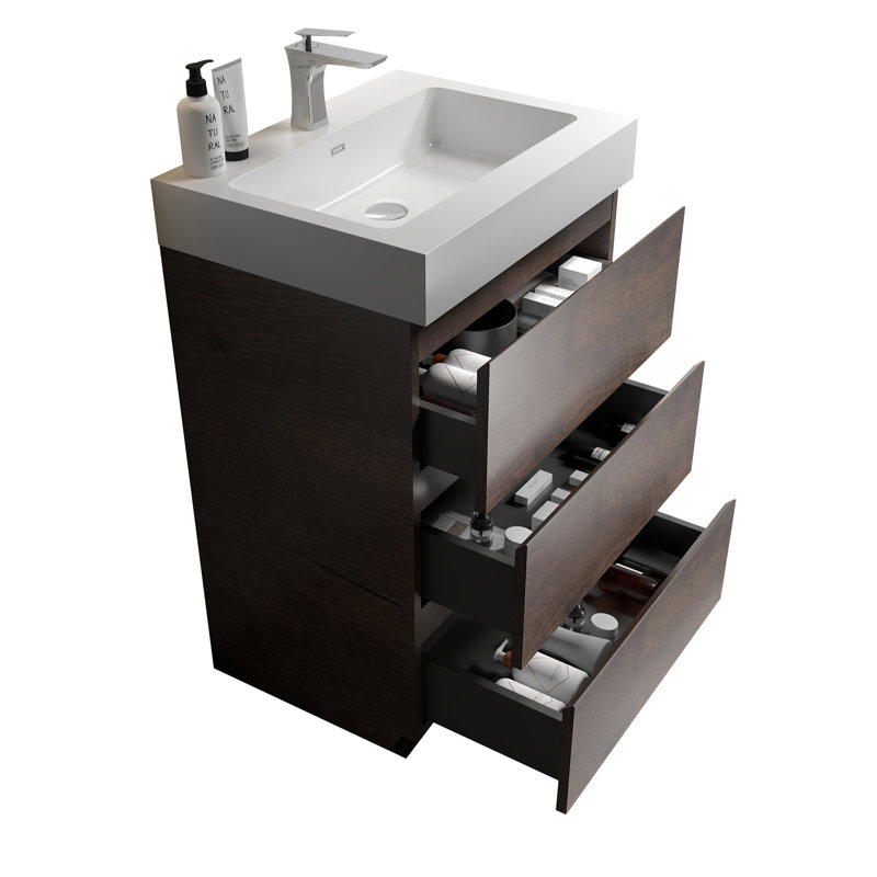 Meuble-lavabo avec lavabo Alice, Noyer, Blanc, 24"