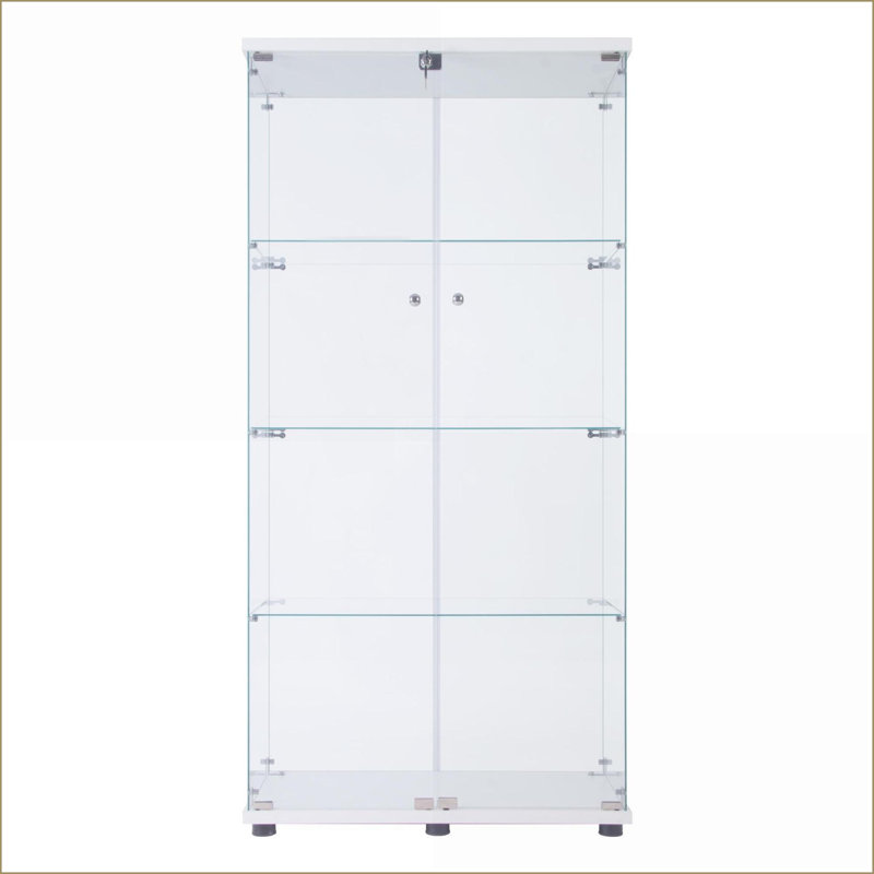 Cabinets, vitrine en verre trempé blanc clair à 4 tablettes avec lumières DEL | Verre | Contemporain