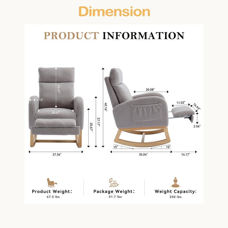 Chaise berçante Teddy, Gris clair