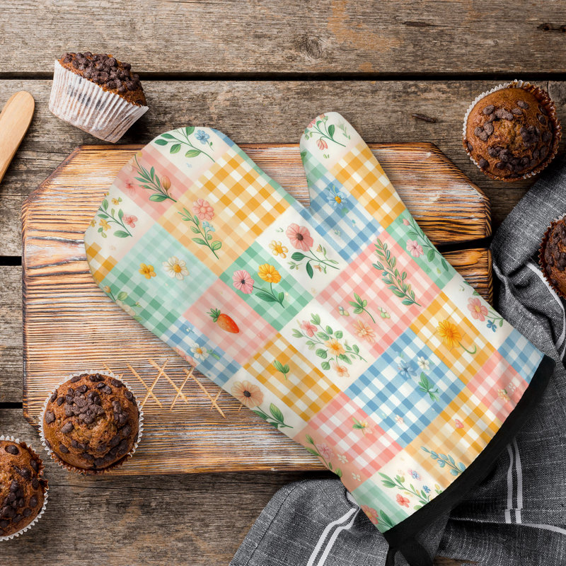 Pastel Gingham Set Oven Mitt Cotton Twill
