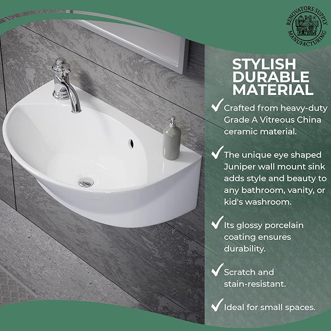 Juniper 17 1/8" Wall Mounted Bathroom Sink in White with Overflow