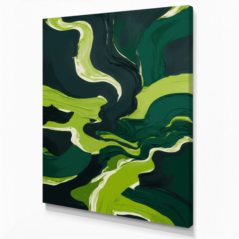 Abstrait paysage 50, art mural sur toile verte, H 18 po x l 12 po