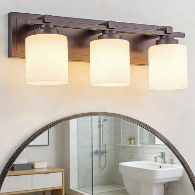 Luminaire de meuble-lavabo moderne à une lumière avec abat-jour en verre blanc laiteux, applique murale en or noir pour installation sur miroir, douille E26 (ampoule non incluse)