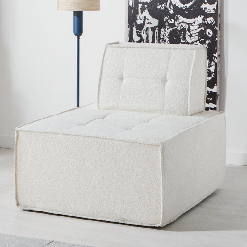 Fauteuil à billes modulaire en sherpa beige - Mousse à mémoire de forme moelleuse, sans accoudoirs