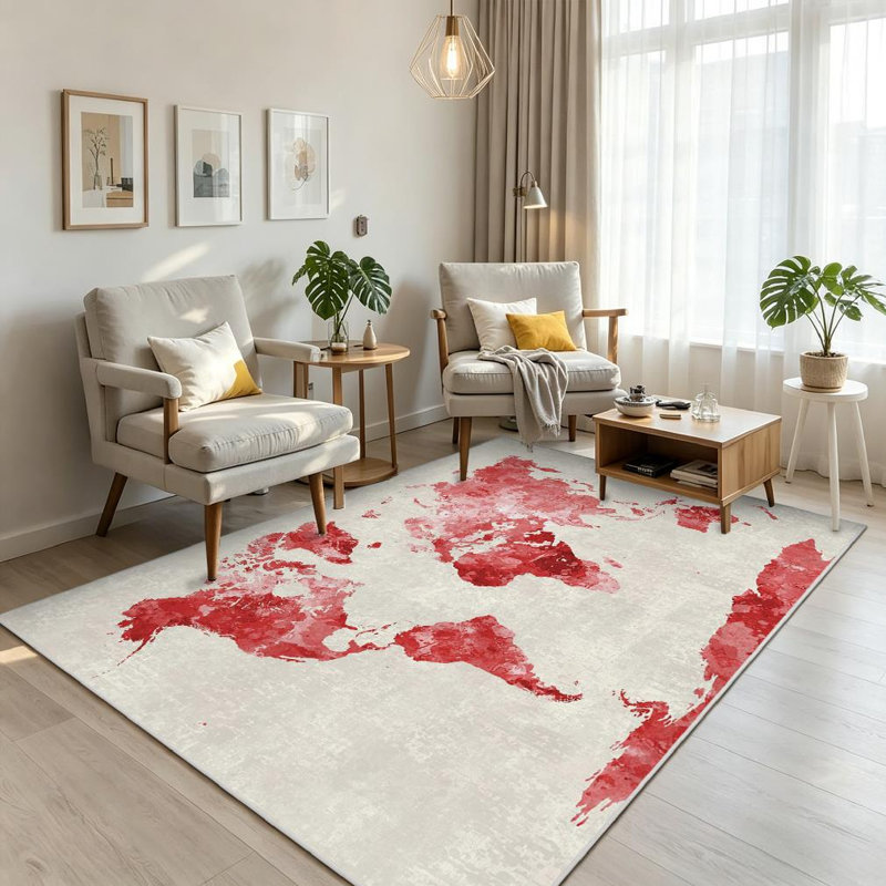 Tapis d'intérieur transparent, lavable à la machine, carte du monde aquarelle, Rectangle 71 po x 98 po