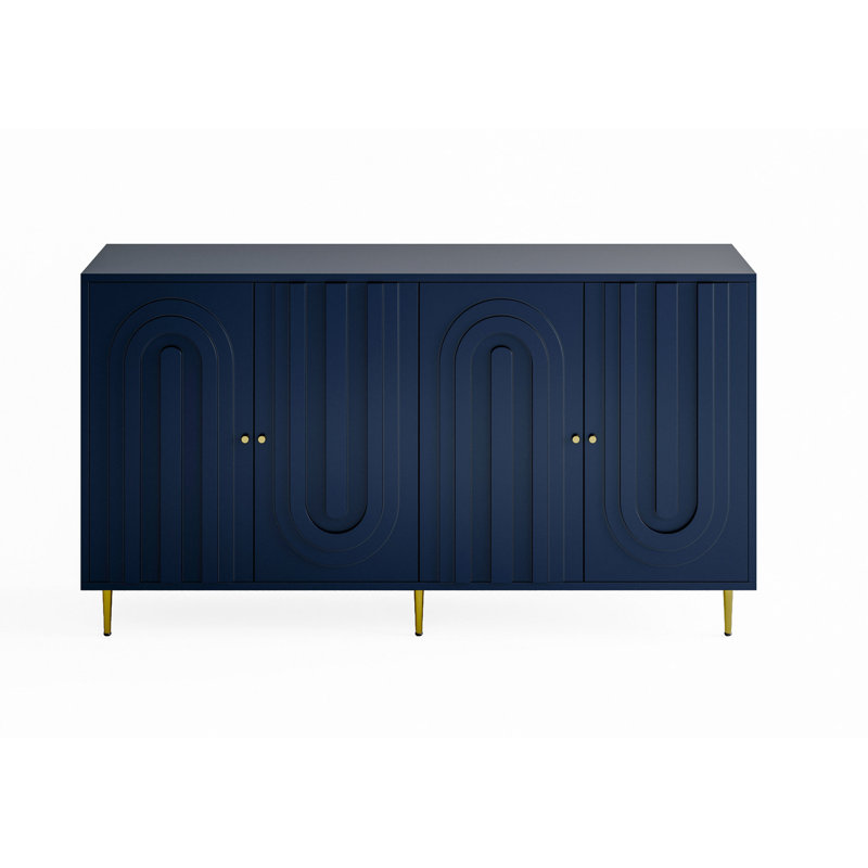 Modern Blue Lacquered 4 Door Wooden Cabinet Sideboard Buffet Server Cabinet Storage Cabinet, For Living Room, Entryway, Hallway, Office, Kitchen And Dining Room