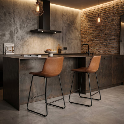 Tabouret de comptoir moderne en cuir avec repose-pieds à dossier bas