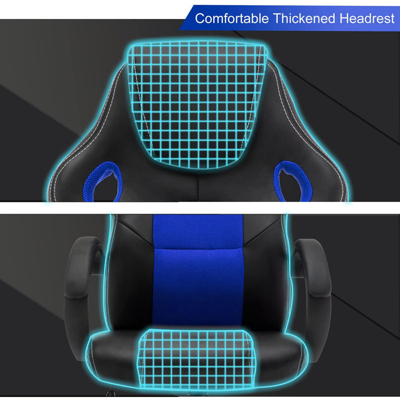 Fauteuil de jeu inclinable, ergonomique et réglable pour PC, Bleu