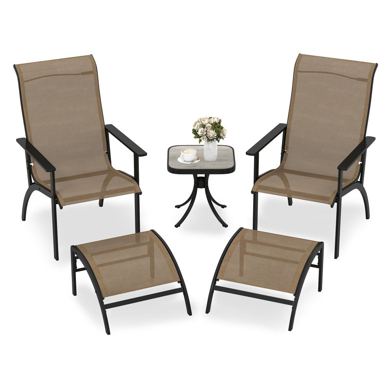 5 Pieces Outdoor Lounge Chairs Set Adirondack Chair Set With Ottomans And Side Table