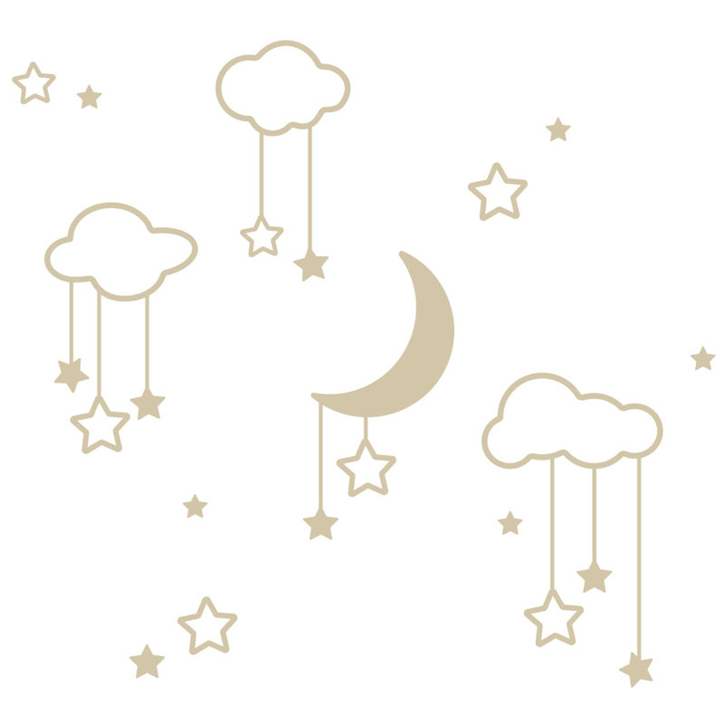 Décalcomanie murale étoiles et nuages lune, H 22 po x l 24 po x P 0,01 po, Beige