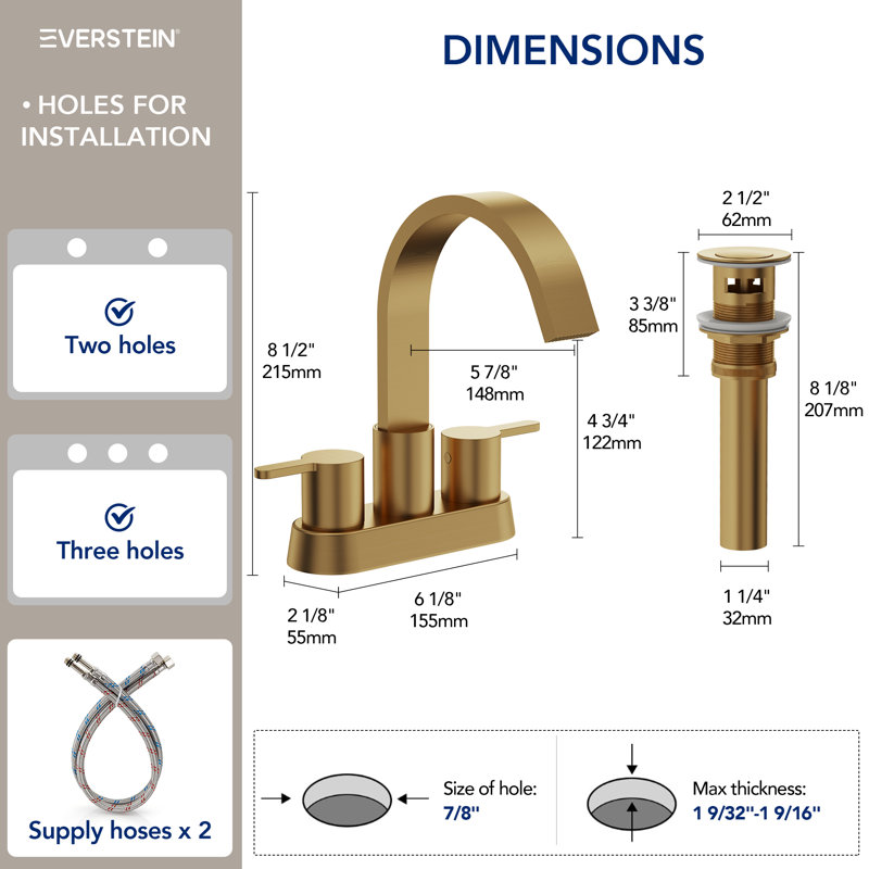Centerset Bathroom Faucet with Drain Assembly, 2-handle Bathroom Sink Faucet, Brushed Gold