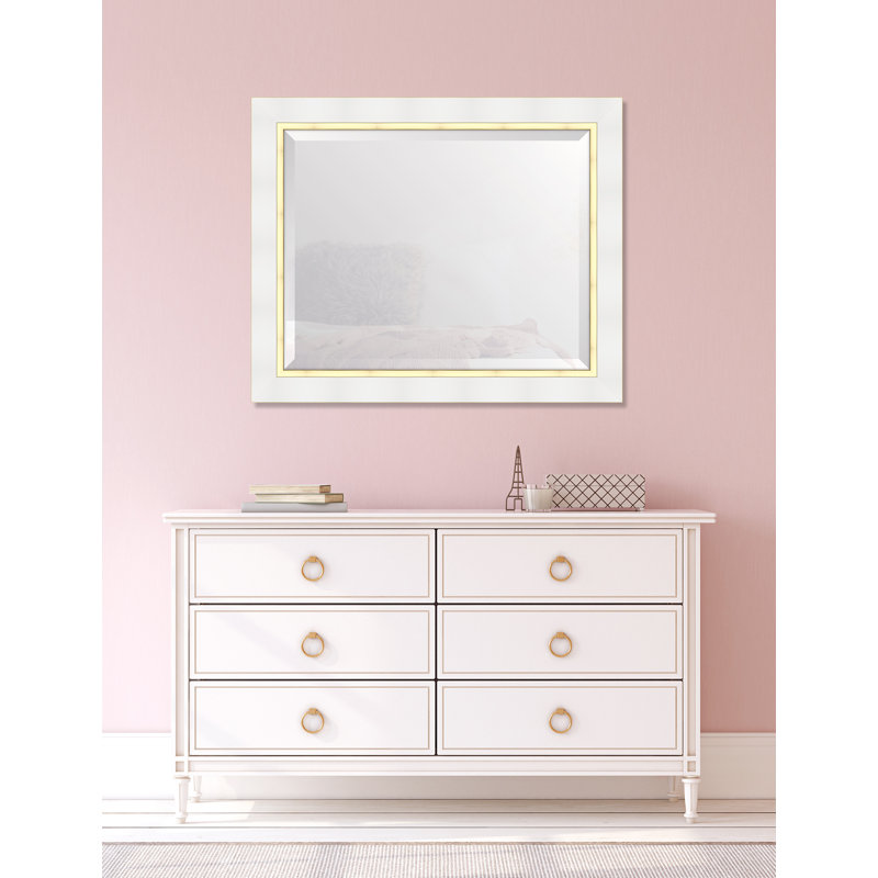 Agans Flat Wall Mirror, 34" x 28", White/Gold