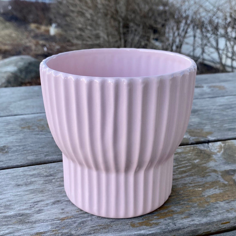 Shiny Ribbed Planter, Pink
